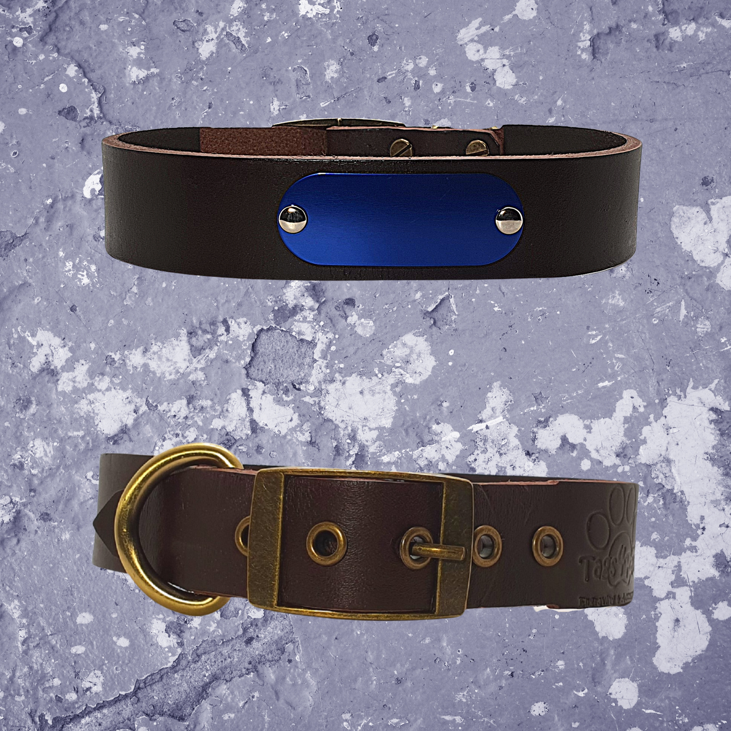 Leather Collar Coffee with Name Plate