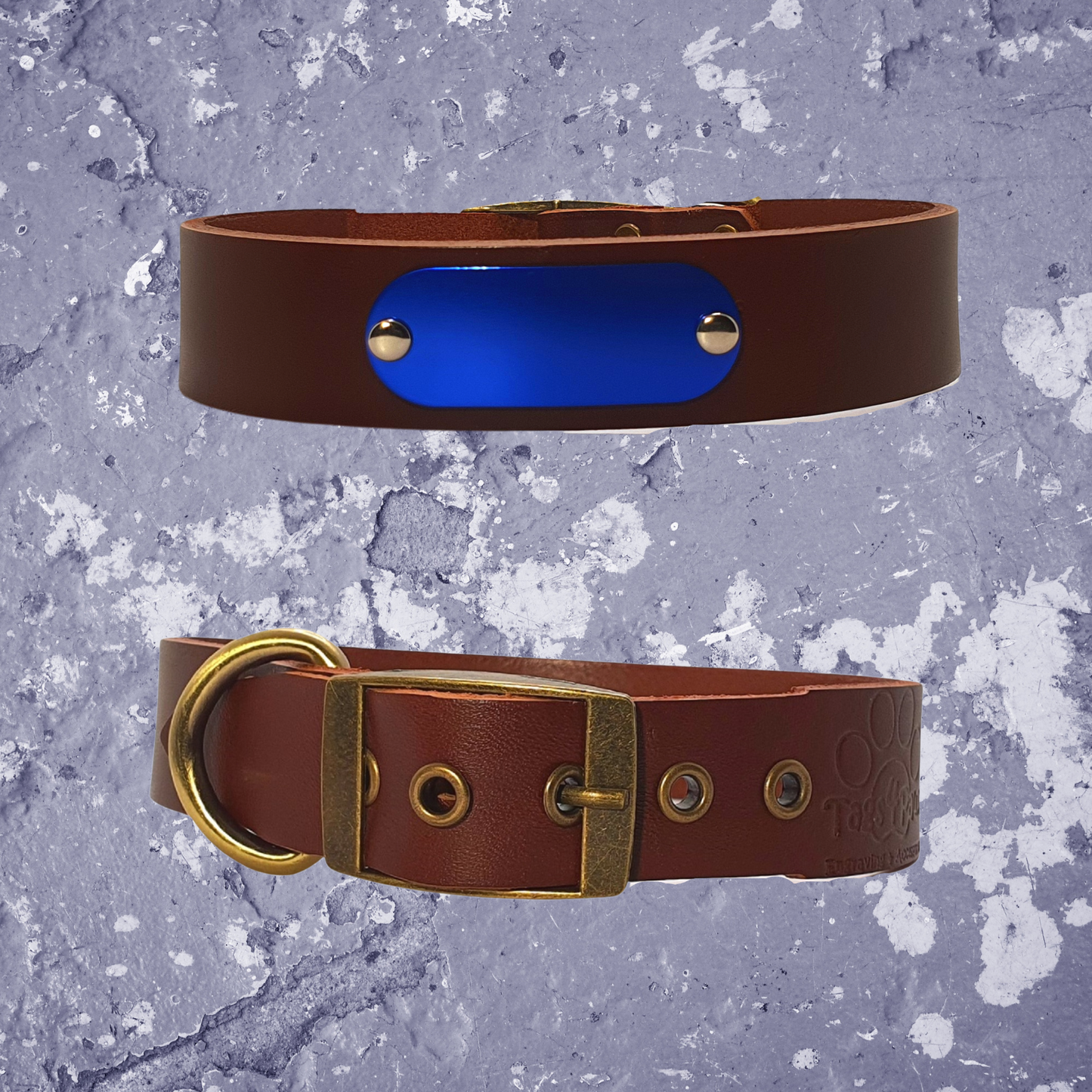 Leather Collar Brown with Name Plate