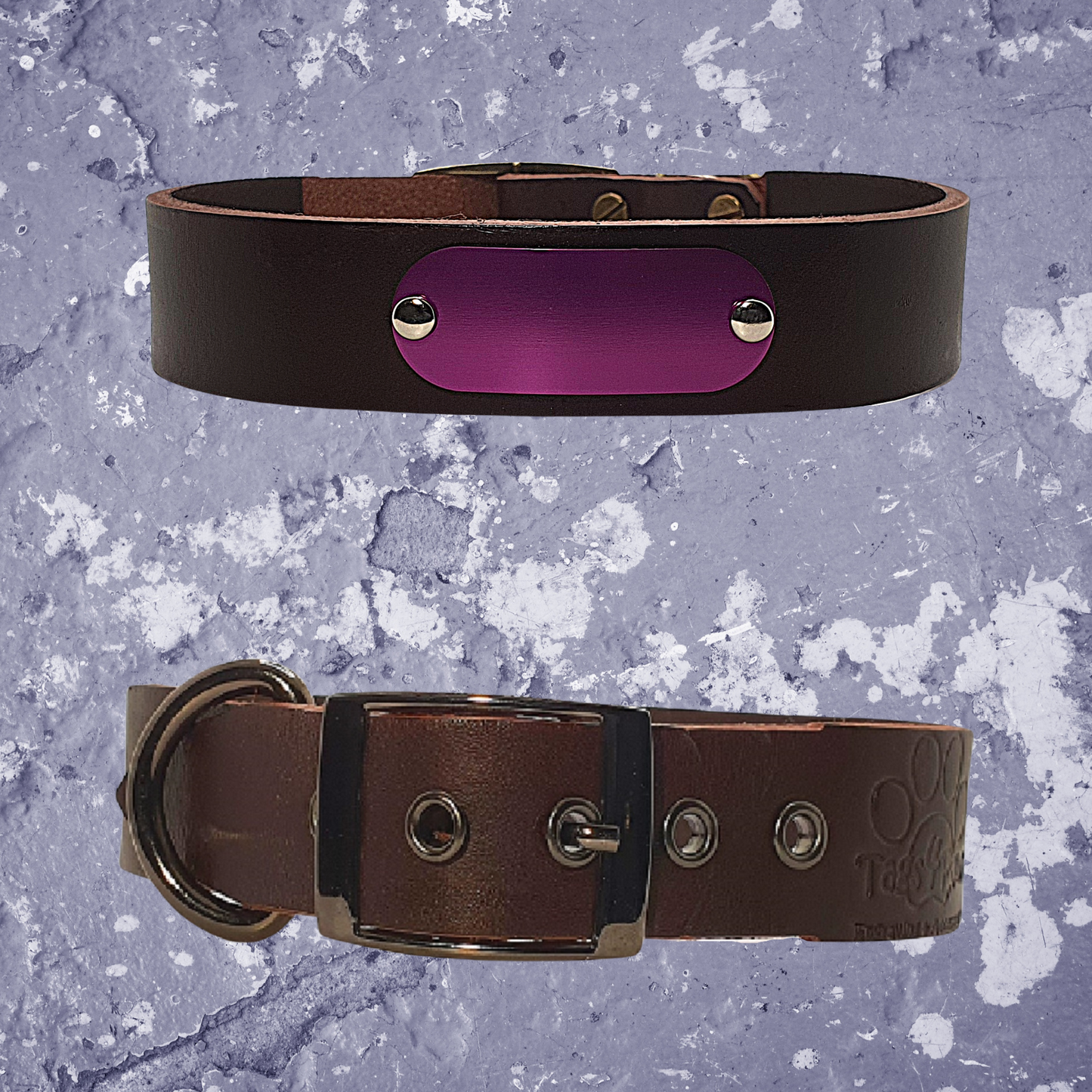 Leather Collar Coffee with Name Plate