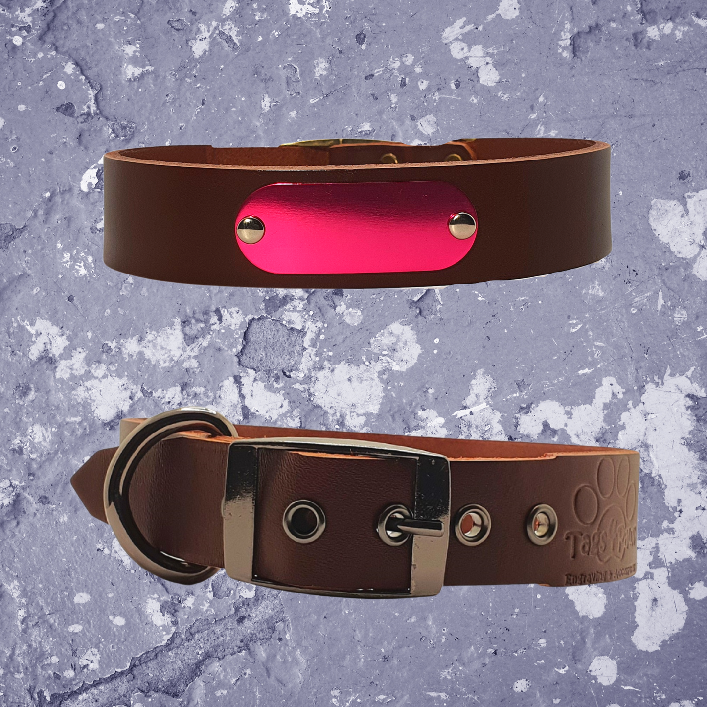 Leather Collar Brown with Name Plate