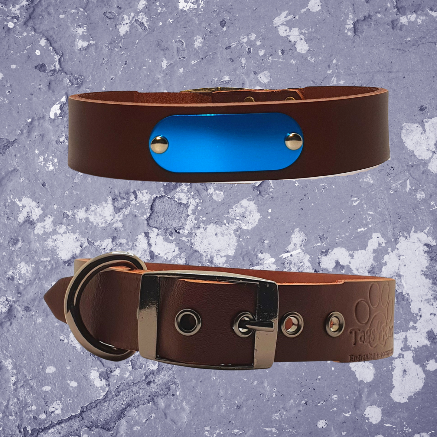 Leather Collar Brown with Name Plate