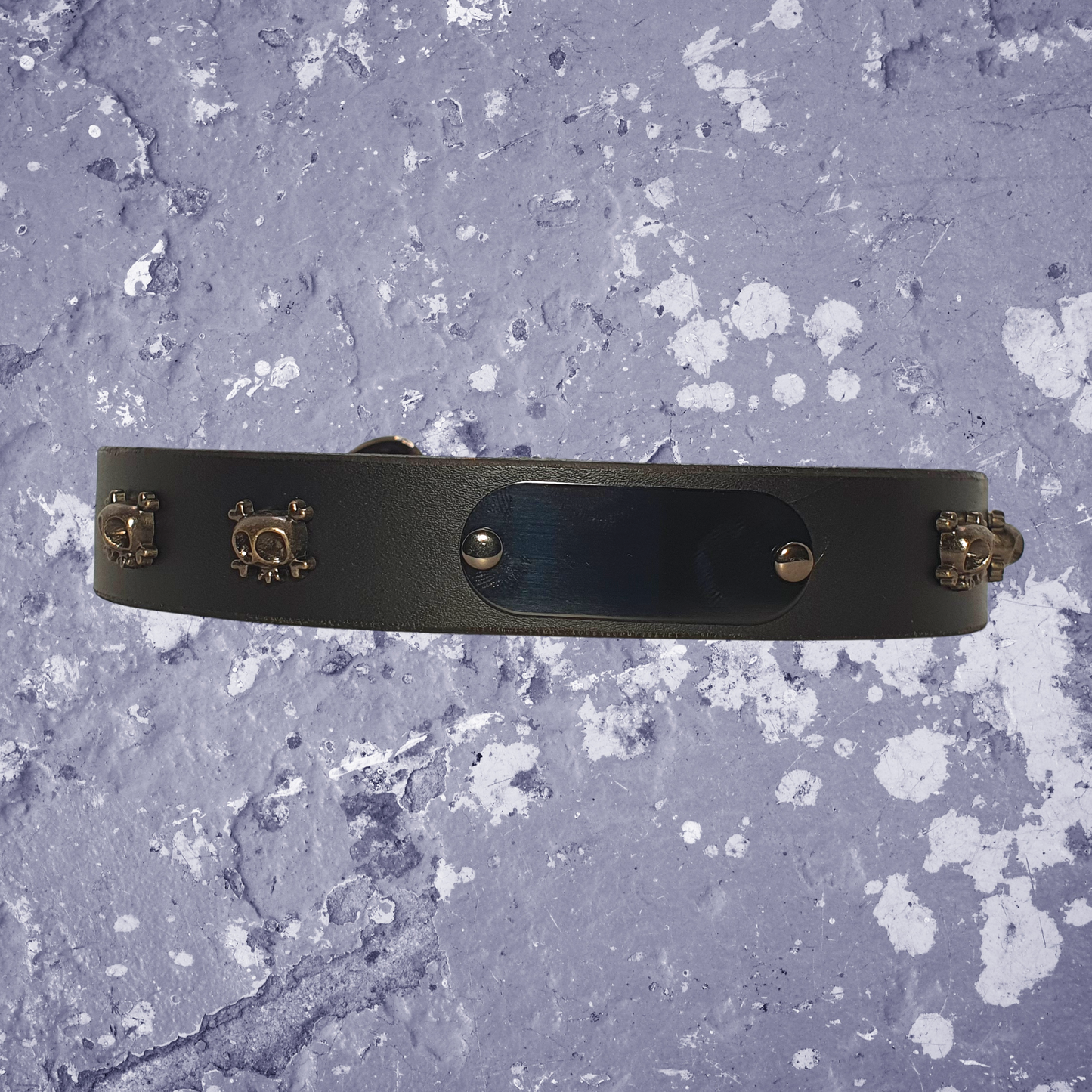 Skull & Cross Bones Leather Collar Gun Metal
