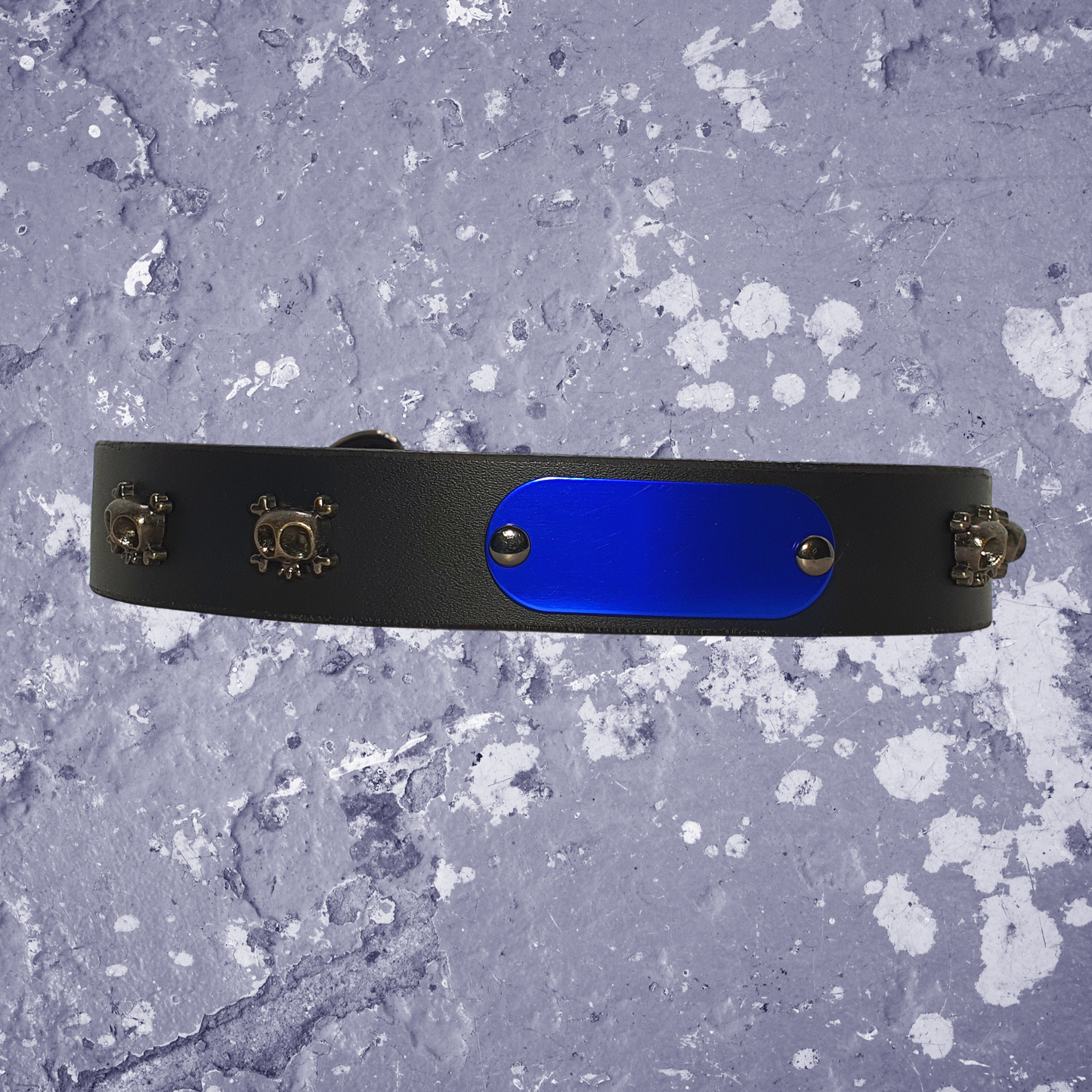Skull & Cross Bones Leather Collar Gun Metal