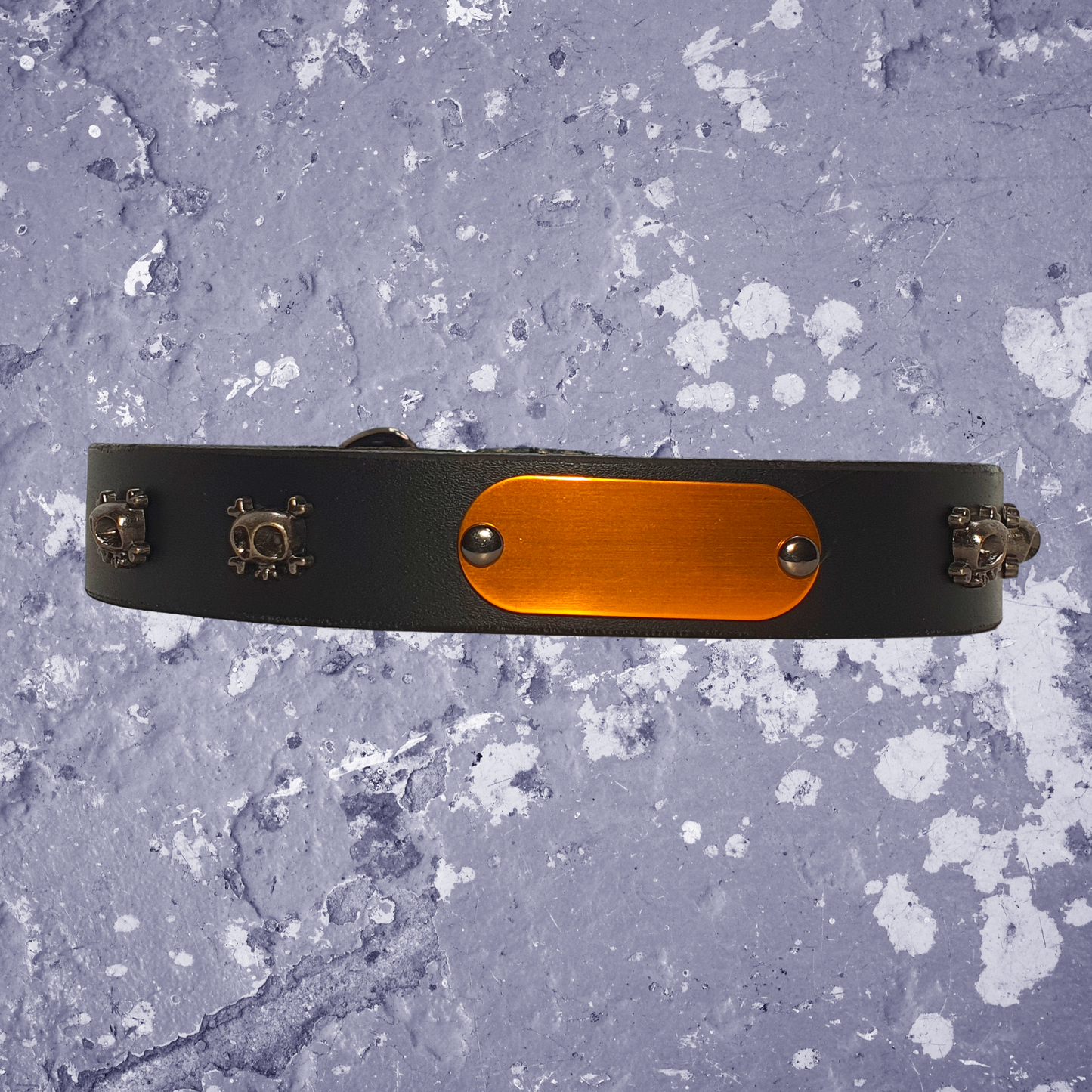 Skull & Cross Bones Leather Collar Gun Metal