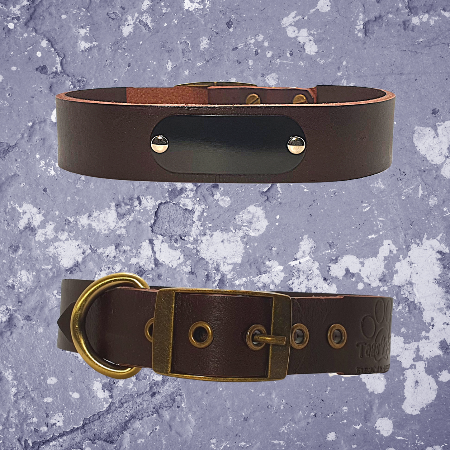 Leather Collar Coffee with Name Plate
