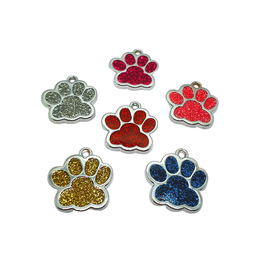 Glitter Paw Print Tags Stainless Steel