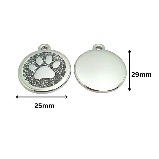 Round Glitter Paw Tags Stainless Steel