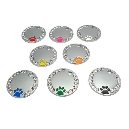 Round Bling Coloured Paw Tags Stainless Steel