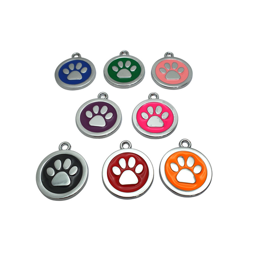 Paw Round Coloured Tags Stainless Steel