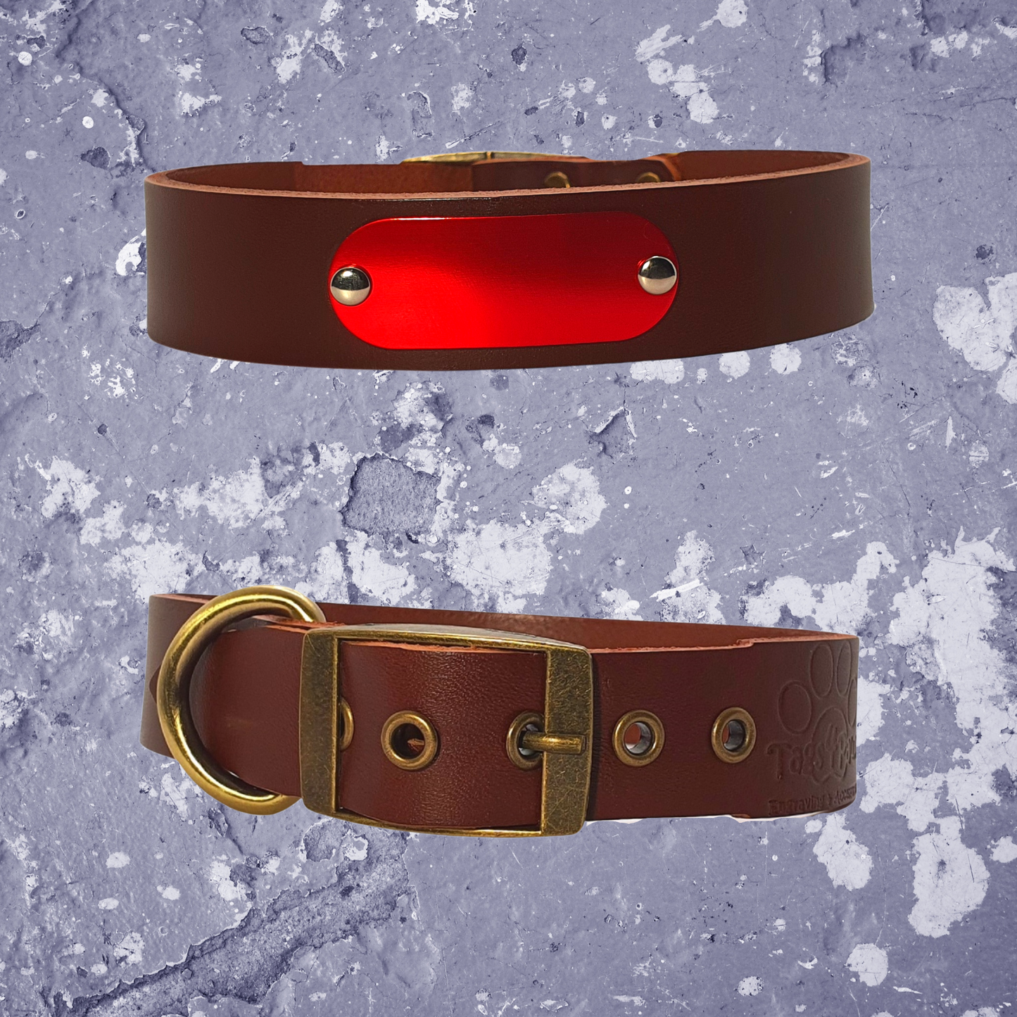 Leather Collar Brown with Name Plate