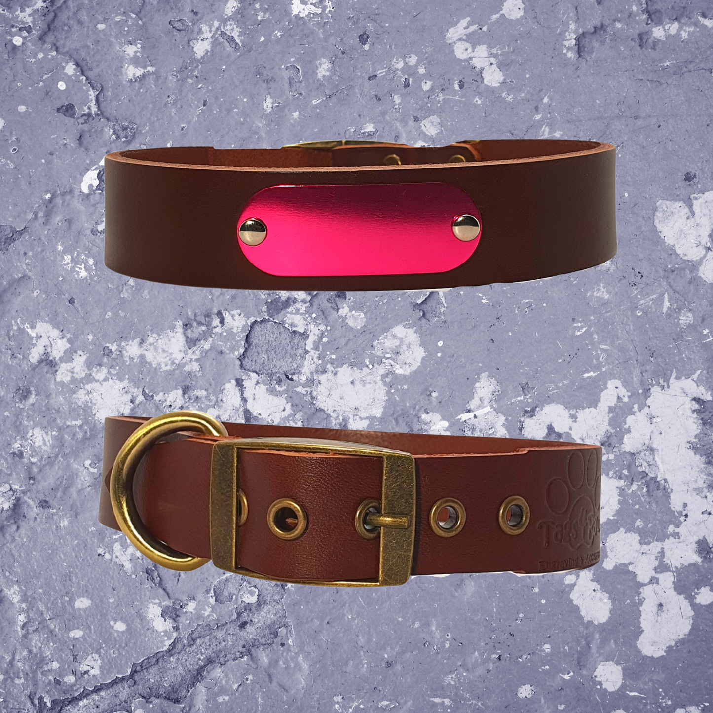 Leather Collar Brown with Name Plate