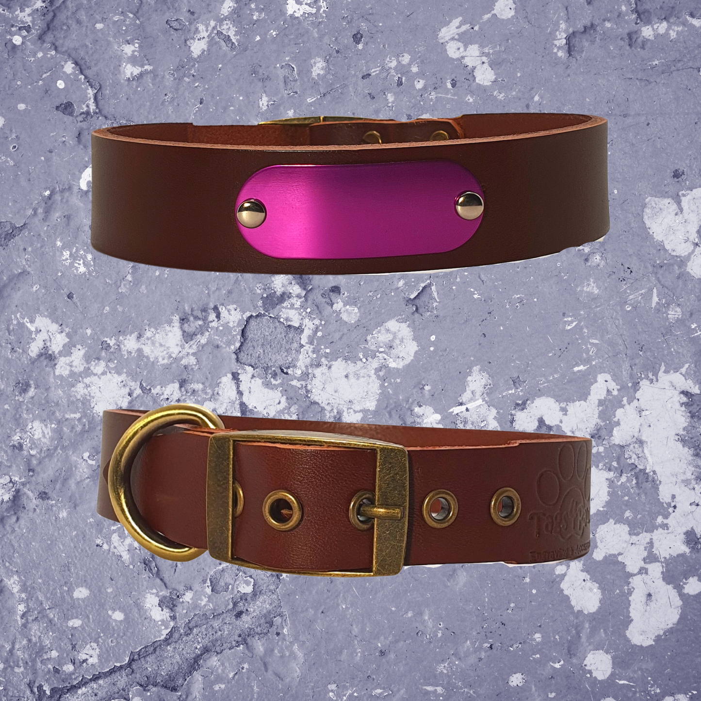 Leather Collar Brown with Name Plate