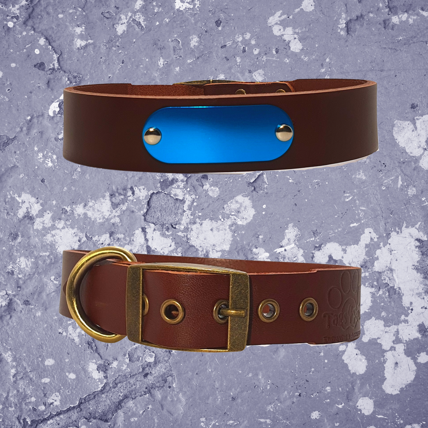 Leather Collar Brown with Name Plate