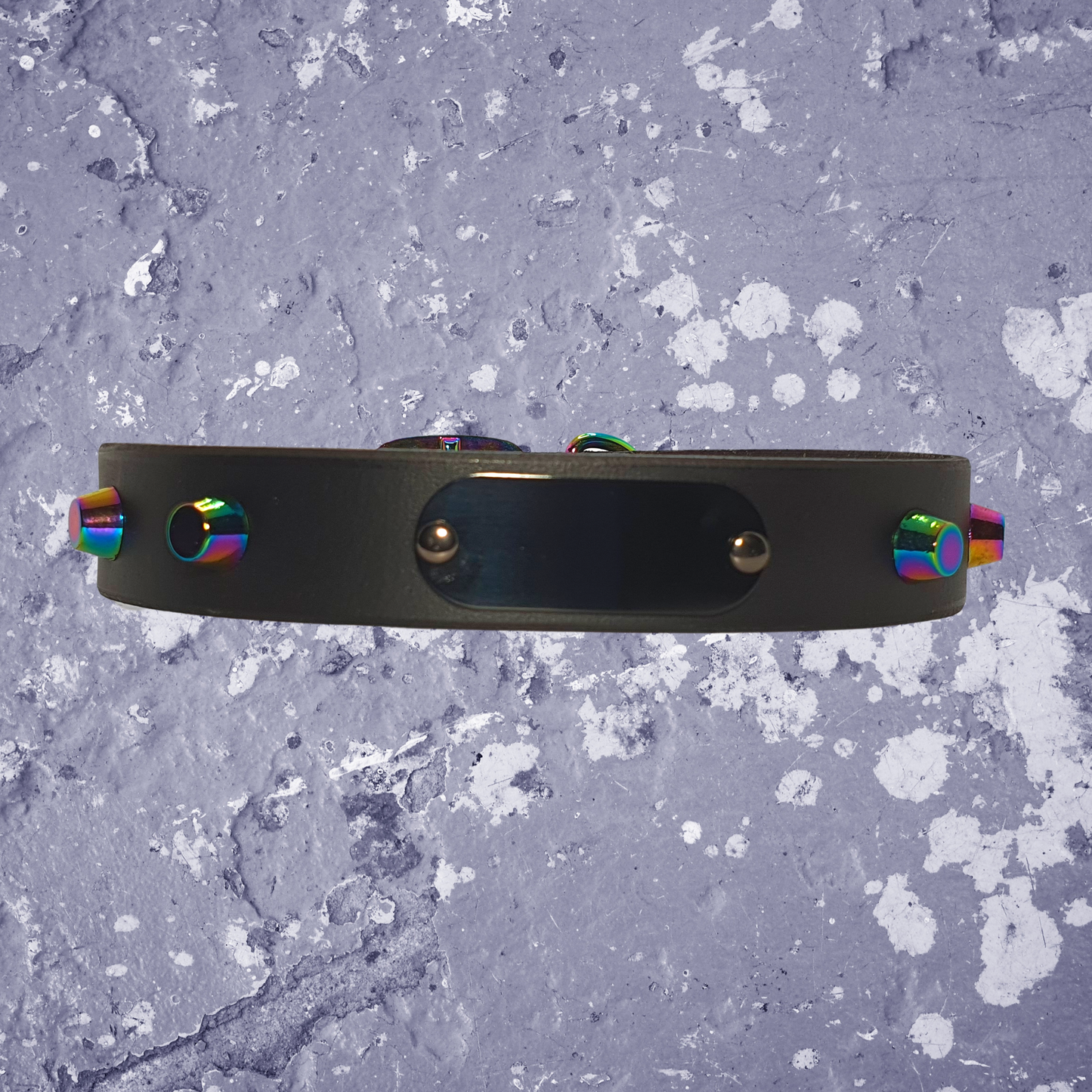 Studded Leather Collar Rainbow