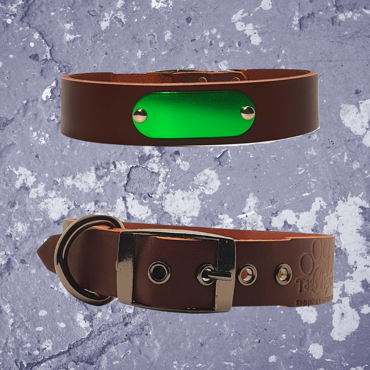 Leather Collar Brown with Name Plate