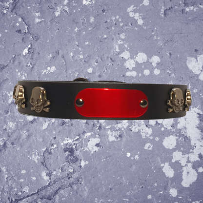 Leather Collar with Gun Metal Skulls