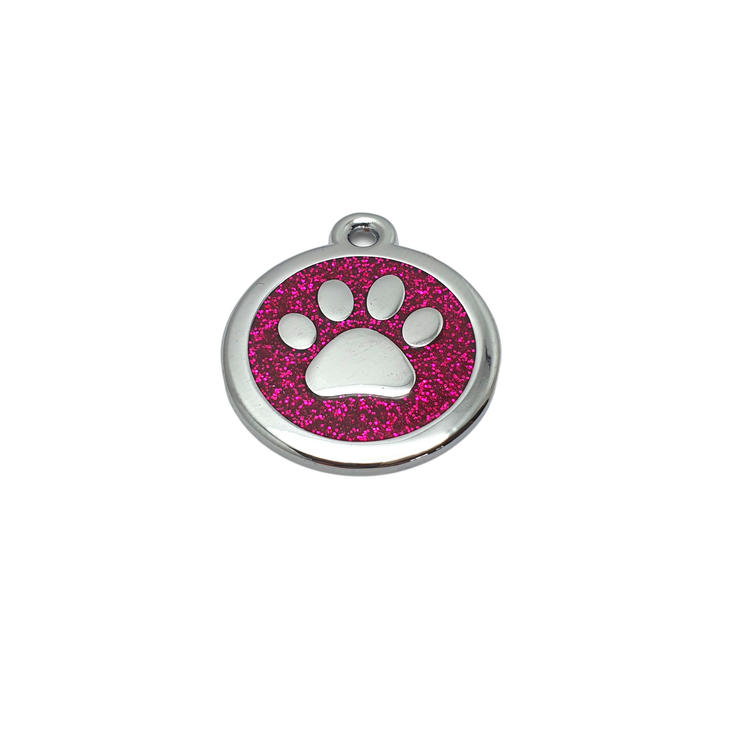 Round Glitter Paw Tags Stainless Steel