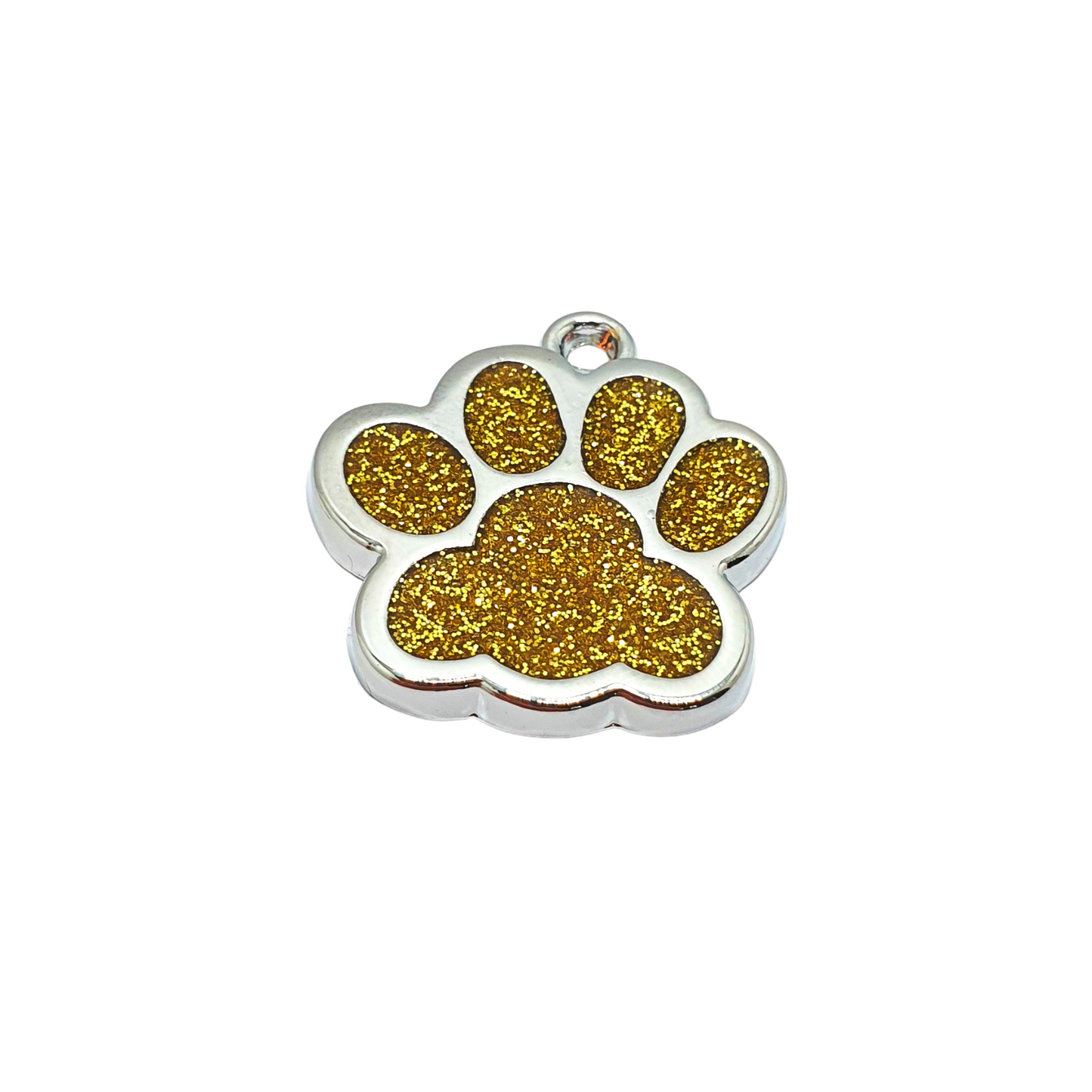 Glitter Paw Print Tags Stainless Steel