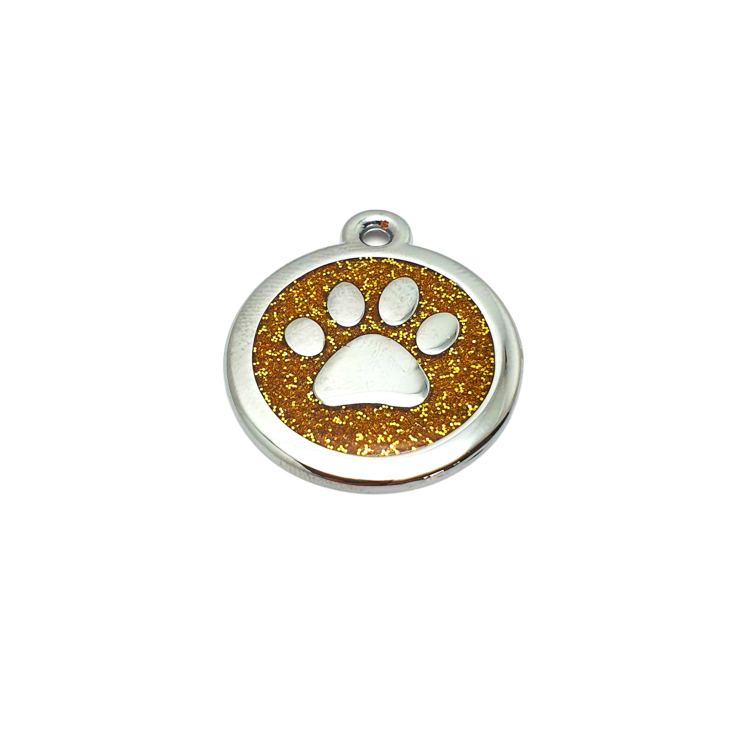 Round Glitter Paw Tags Stainless Steel