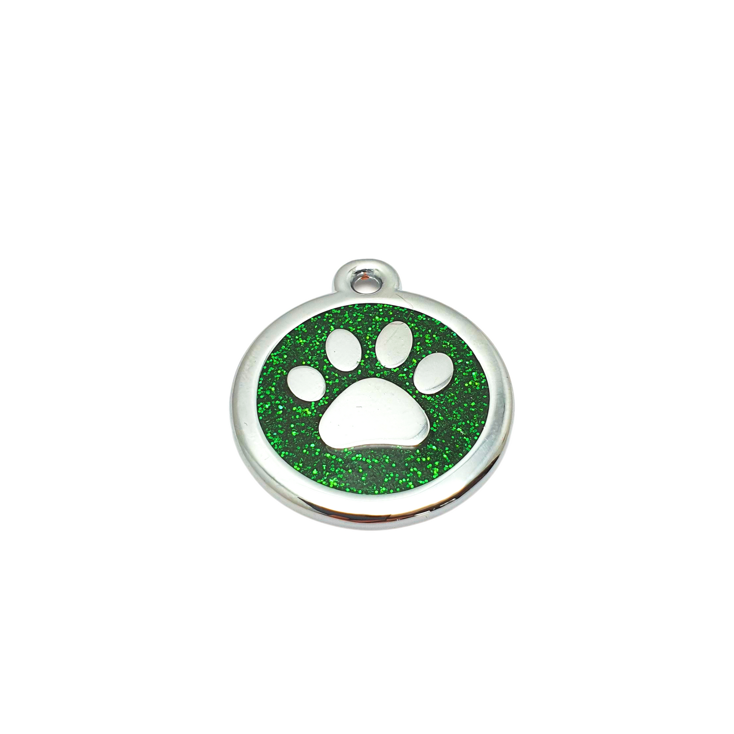 Round Glitter Paw Tags Stainless Steel