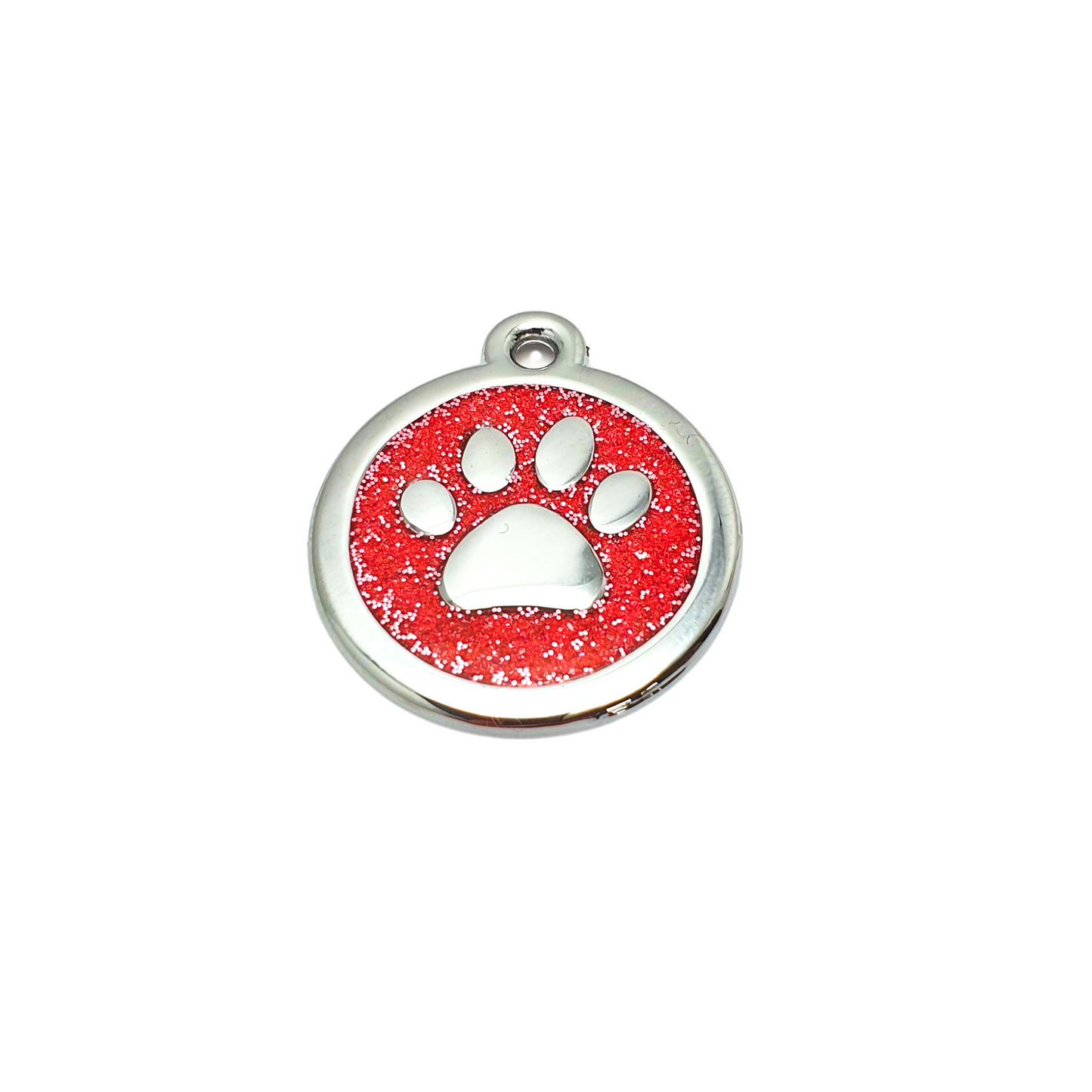 Round Glitter Paw Tags Stainless Steel