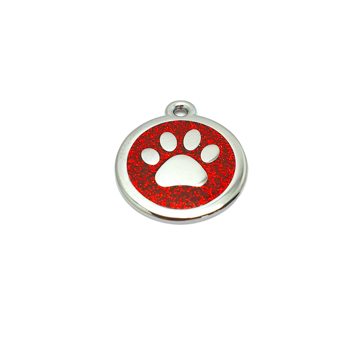 Round Glitter Paw Tags Stainless Steel