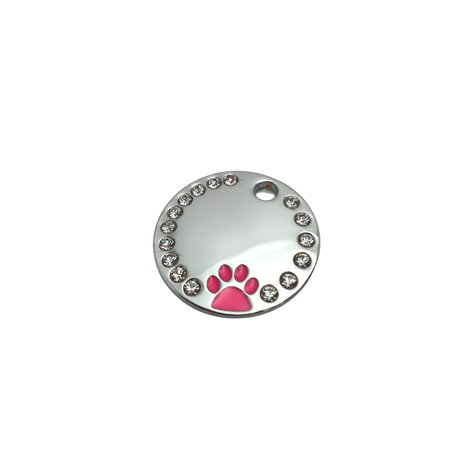 Round Bling Coloured Paw Tags Stainless Steel