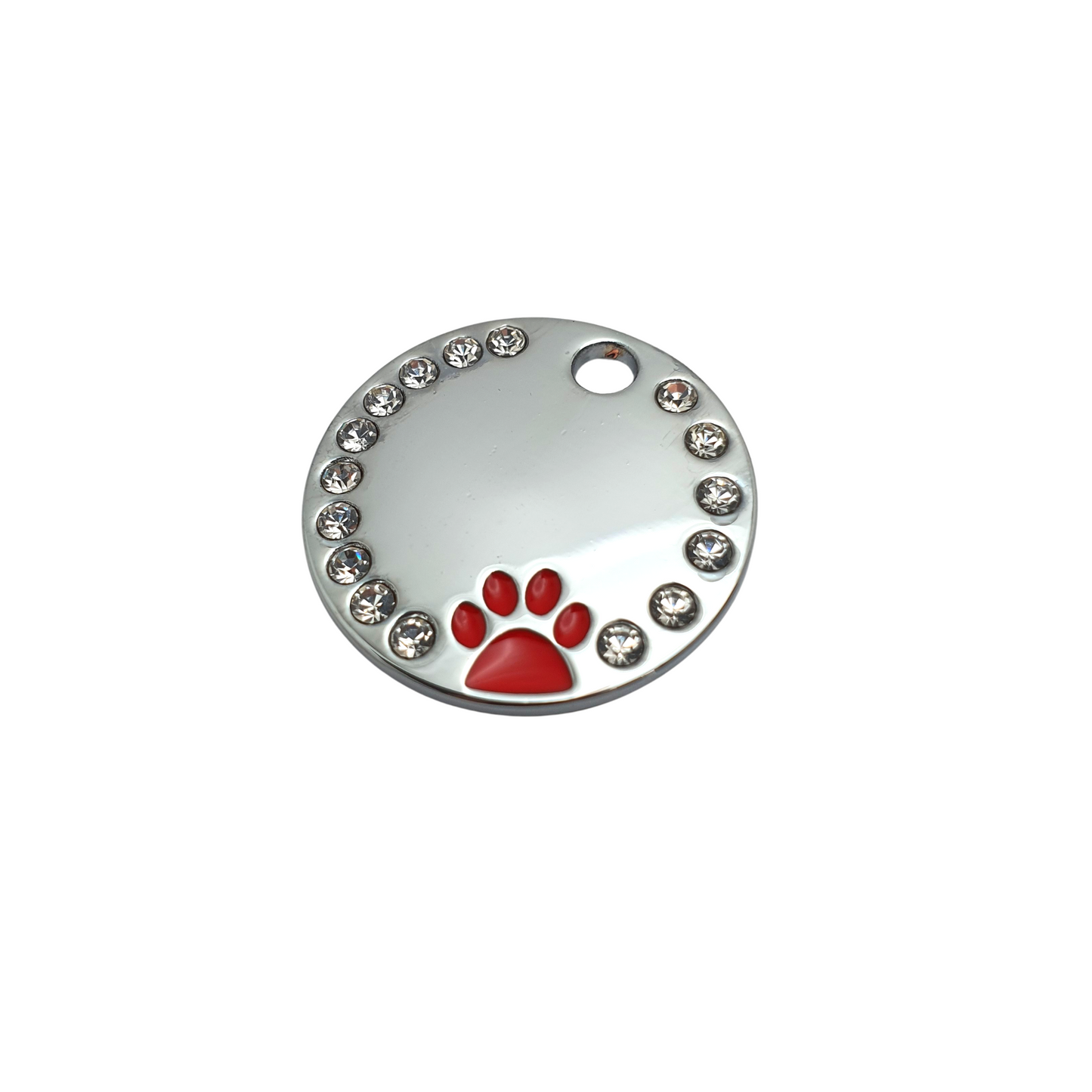 Round Bling Coloured Paw Tags Stainless Steel