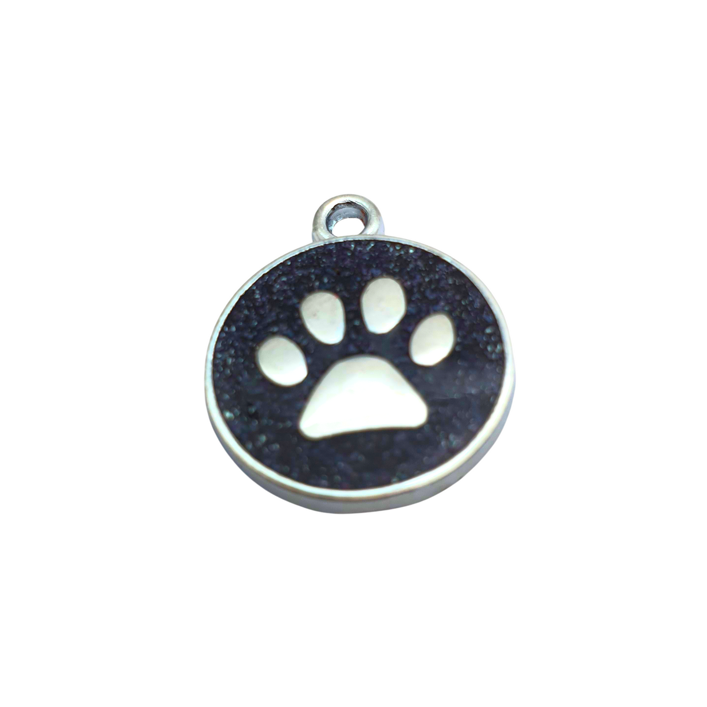 Mini Round Glitter Paw Tags Stainless Steel