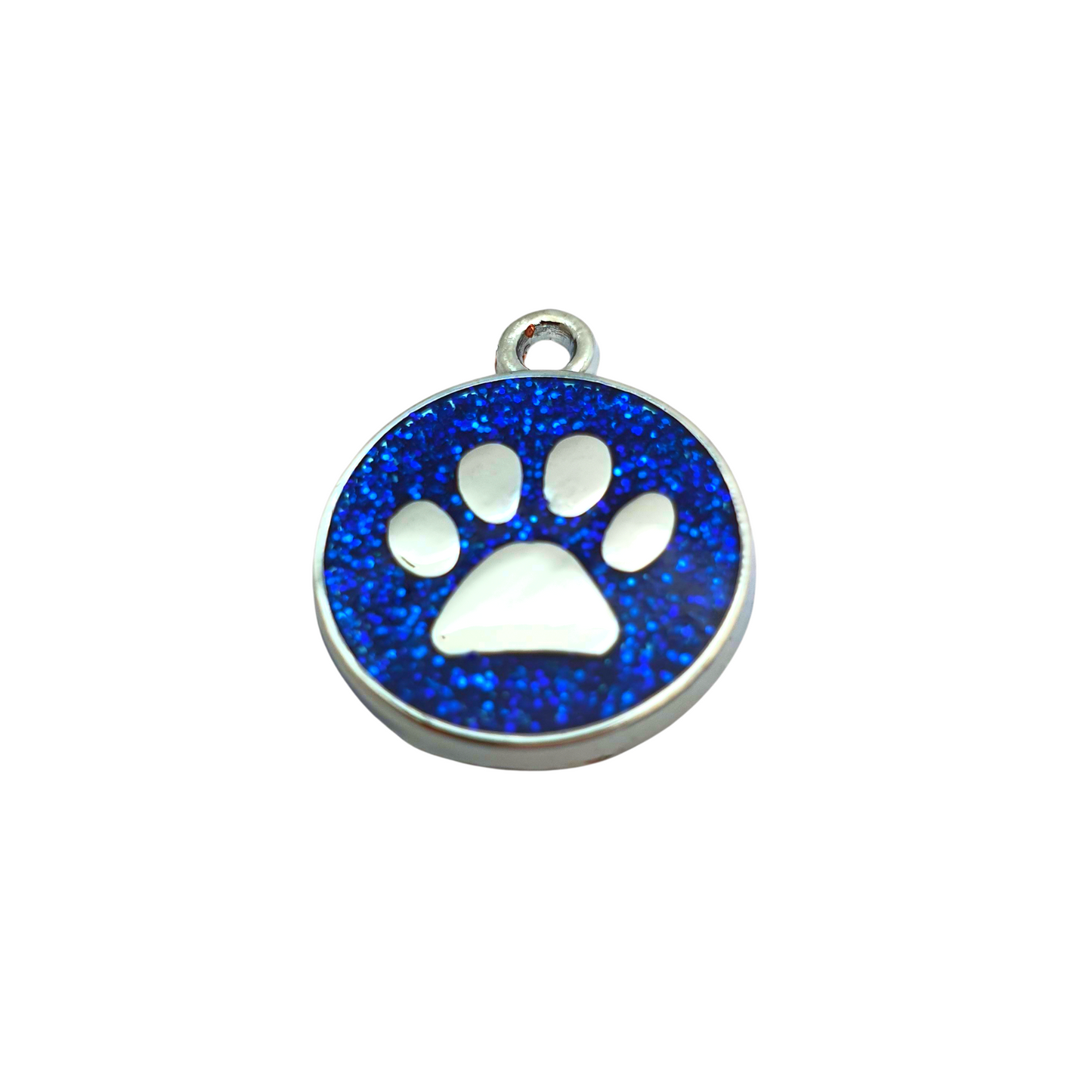 Mini Round Glitter Paw Tags Stainless Steel