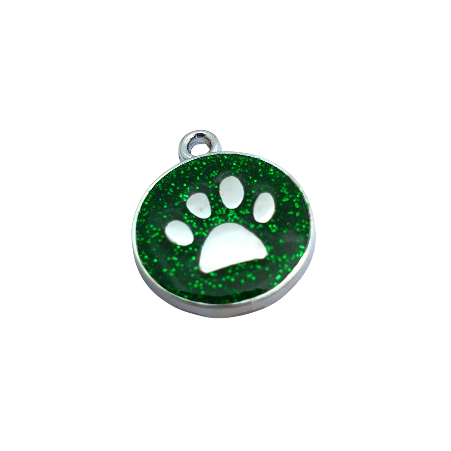 Mini Round Glitter Paw Tags Stainless Steel