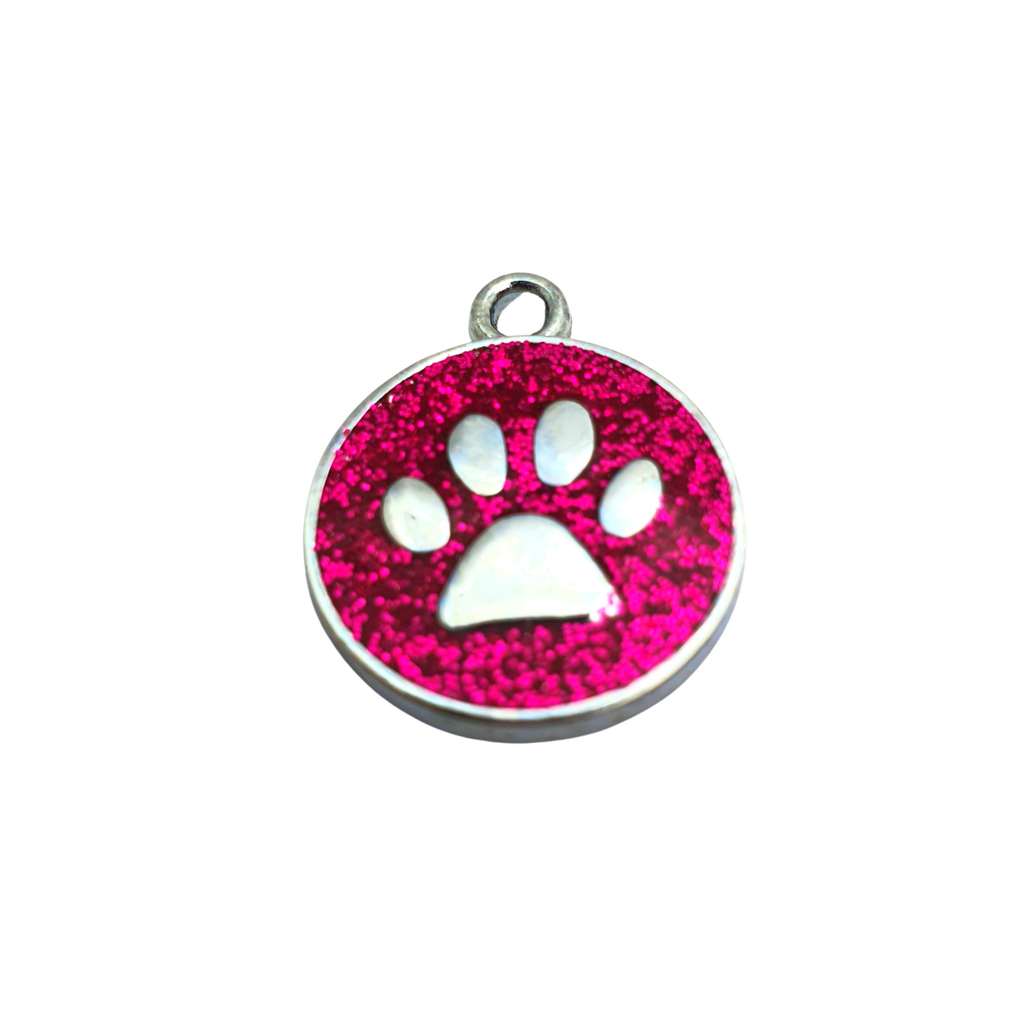 Mini Round Glitter Paw Tags Stainless Steel