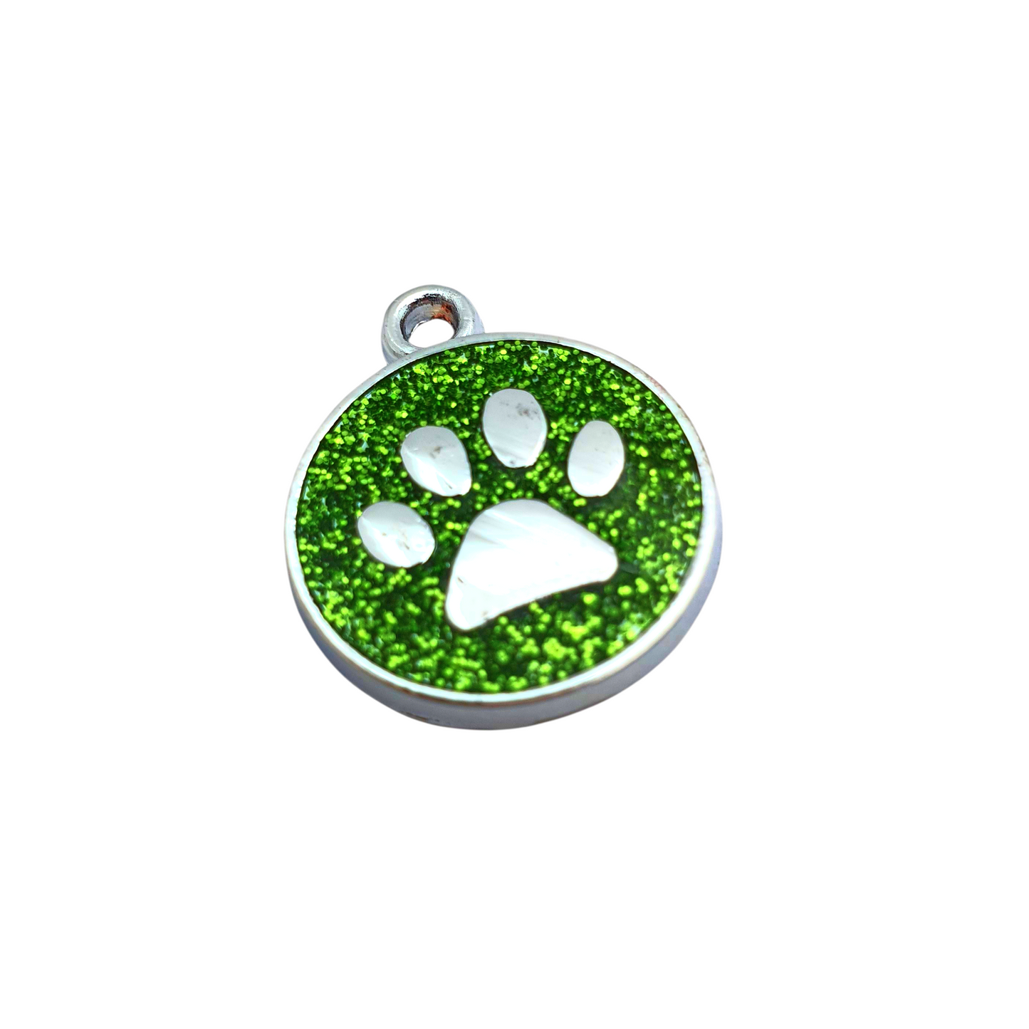 Mini Round Glitter Paw Tags Stainless Steel