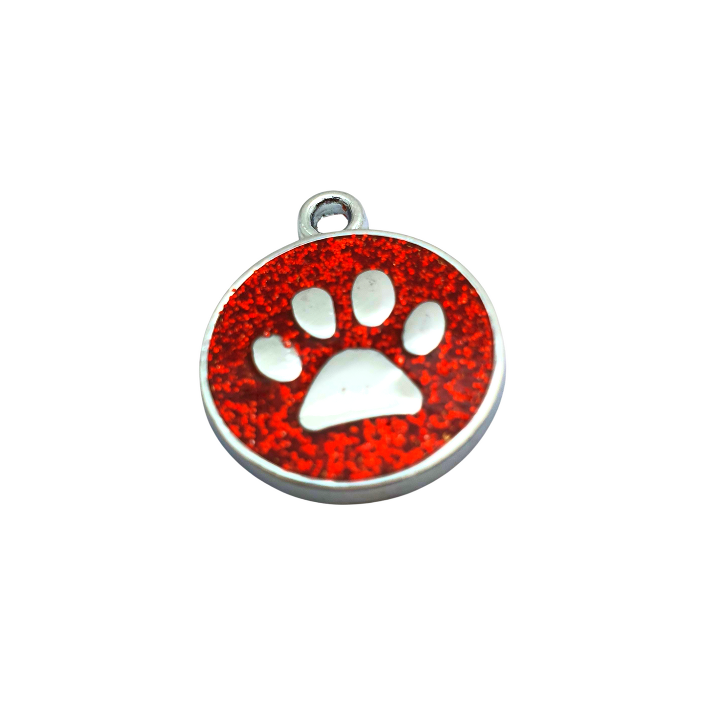 Mini Round Glitter Paw Tags Stainless Steel