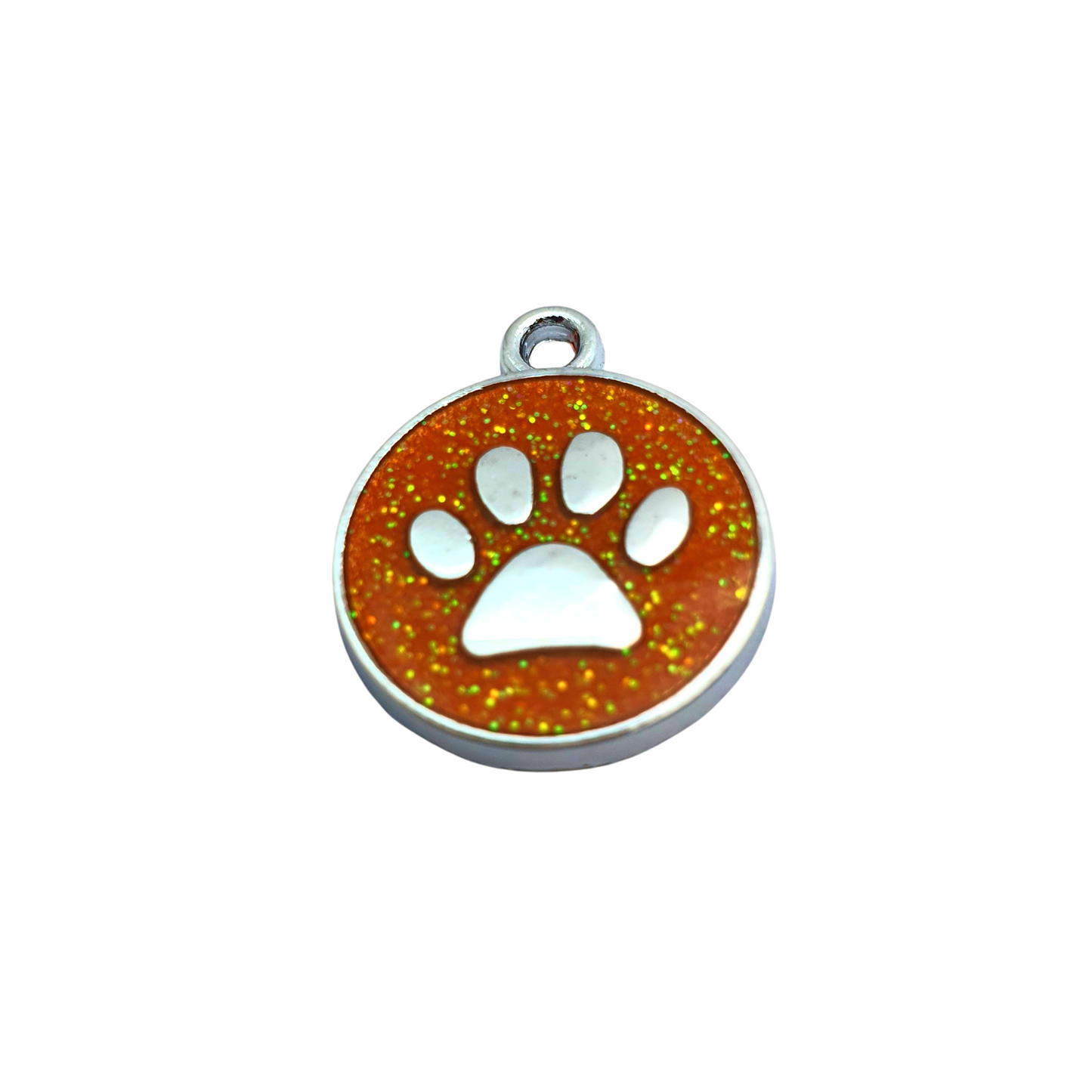 Mini Round Glitter Paw Tags Stainless Steel