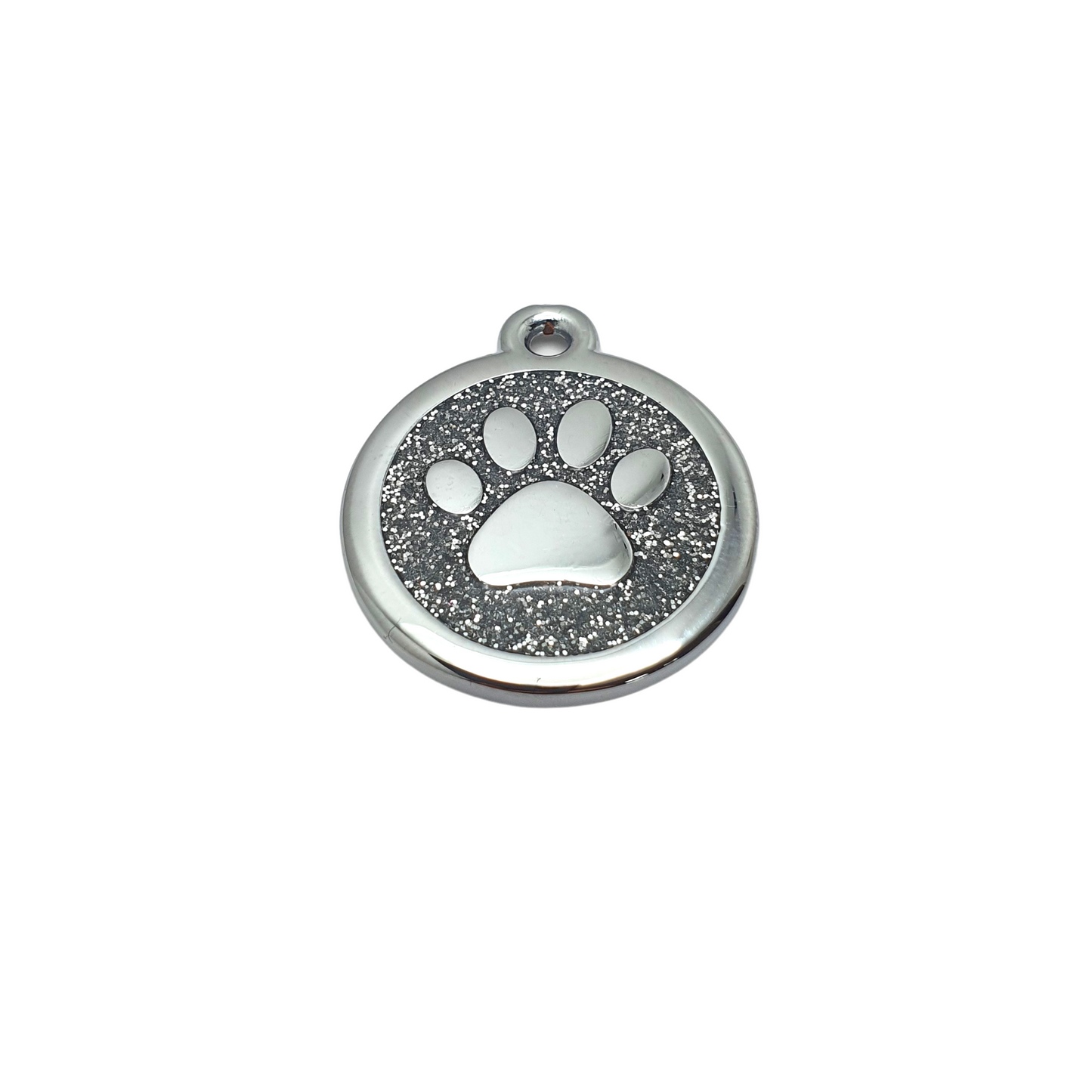 Round Glitter Paw Tags Stainless Steel